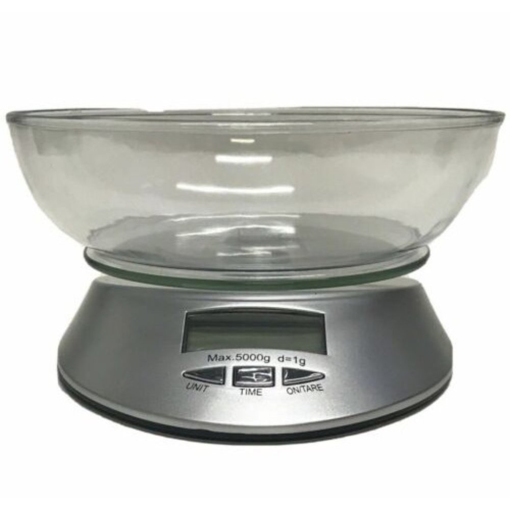 Kitchen Food Scale With Bowl Silver Digital Display Electronic Real Appeal Scale
